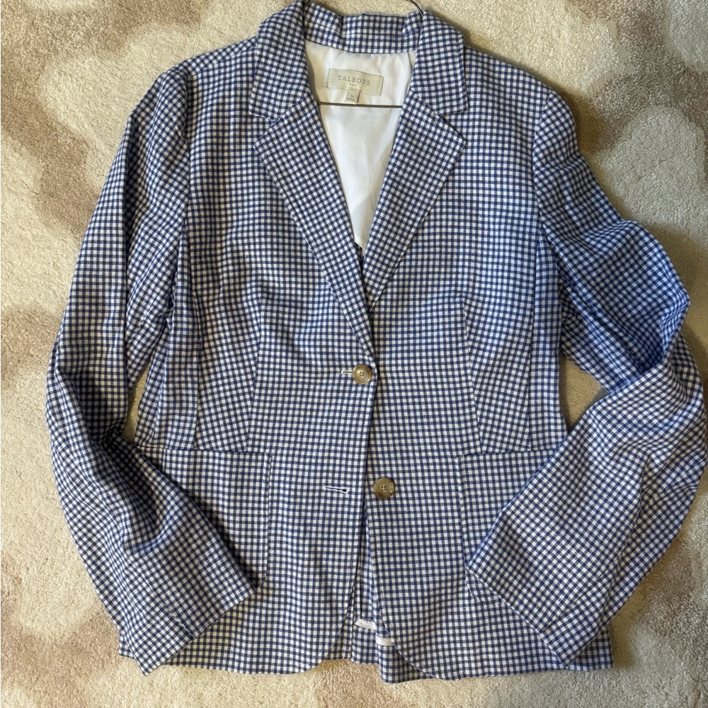 Talbots Navy and White Gingham Blazer